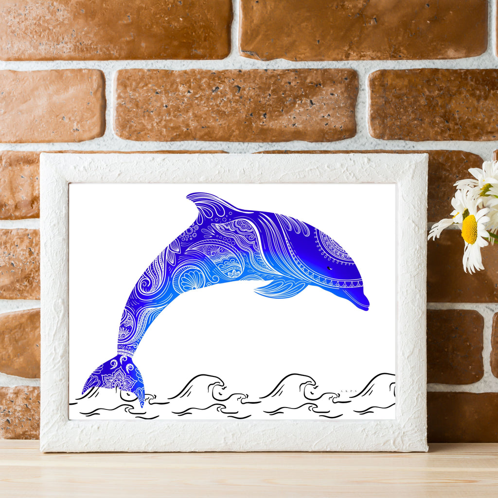 Dolphin Mandala Wall art print by Akanksha Kaushik at cosmic Dots 