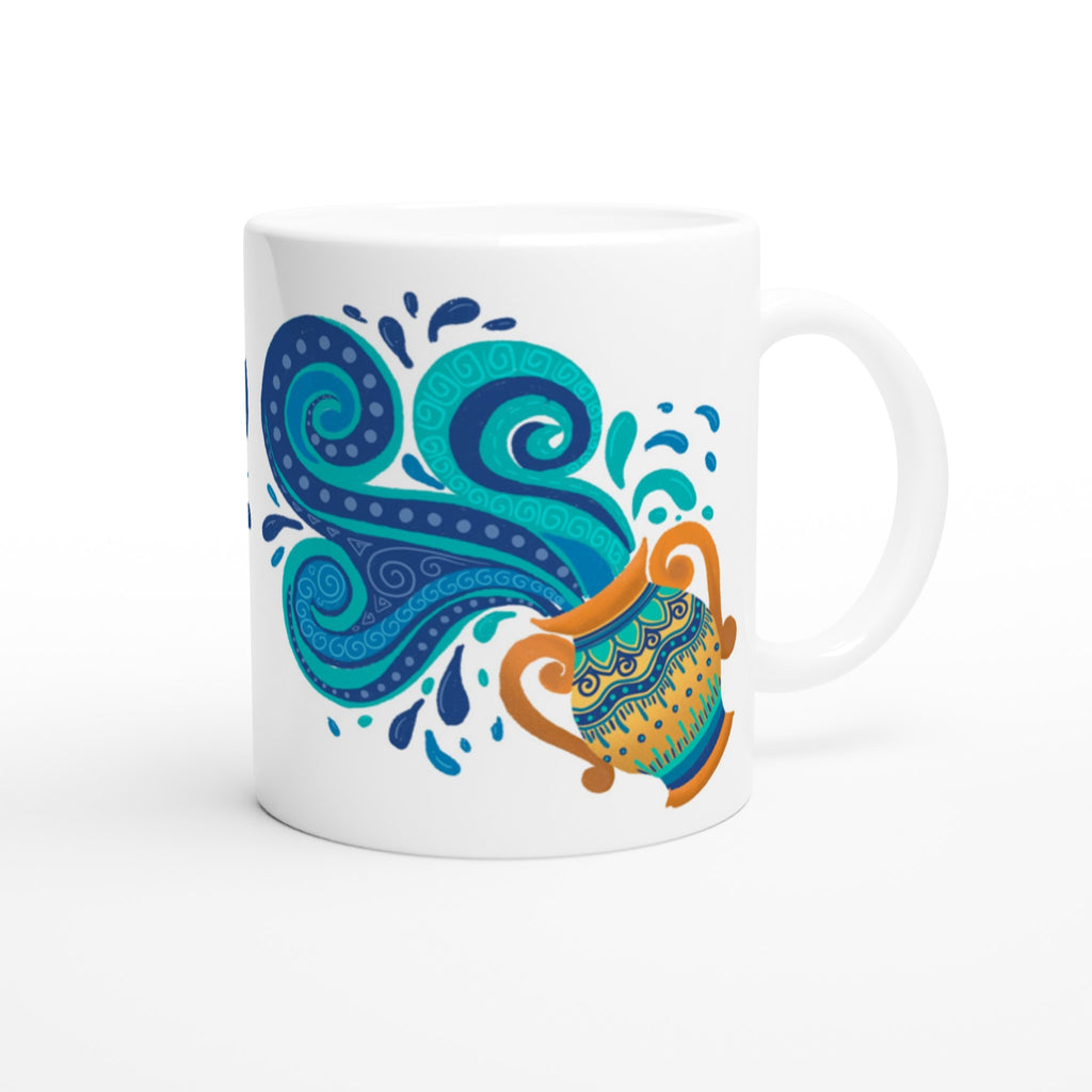 Image of White coffee Mug with Aquarius Zodiac Design 