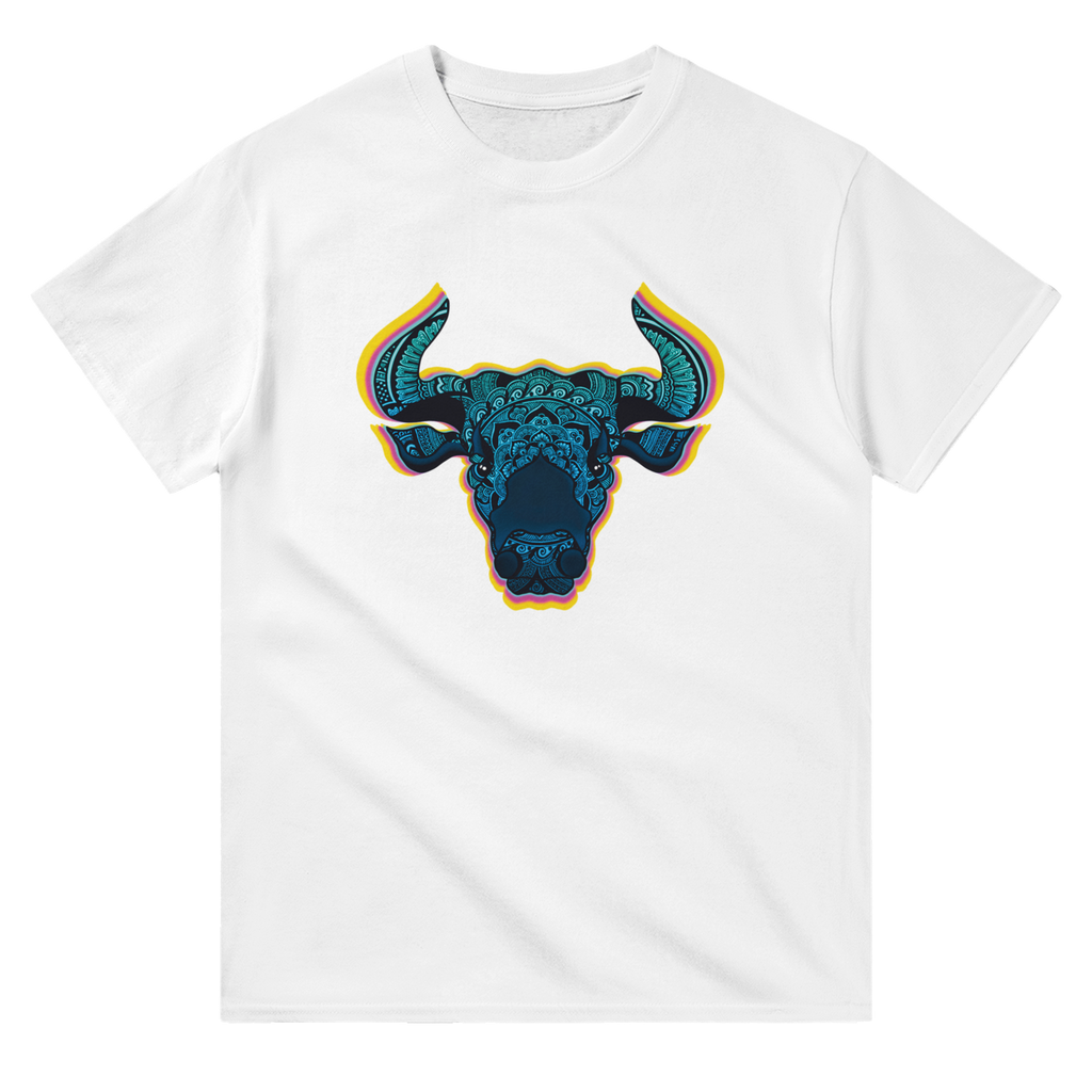 Image of White Graphic Tee with Taurus Sign by AK Pattern Studio 
