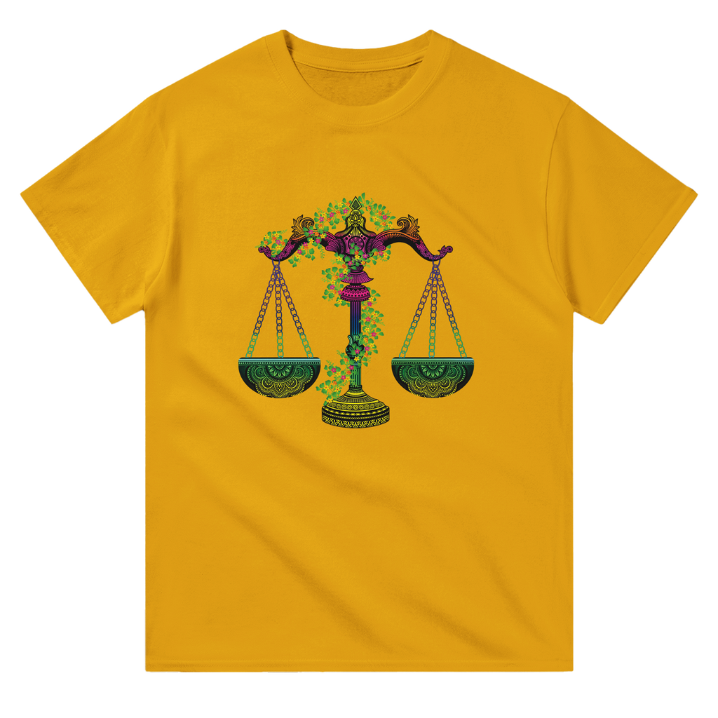 Image of Yellow Graphic Tee with Libra Sign by AK Pattern Studio 