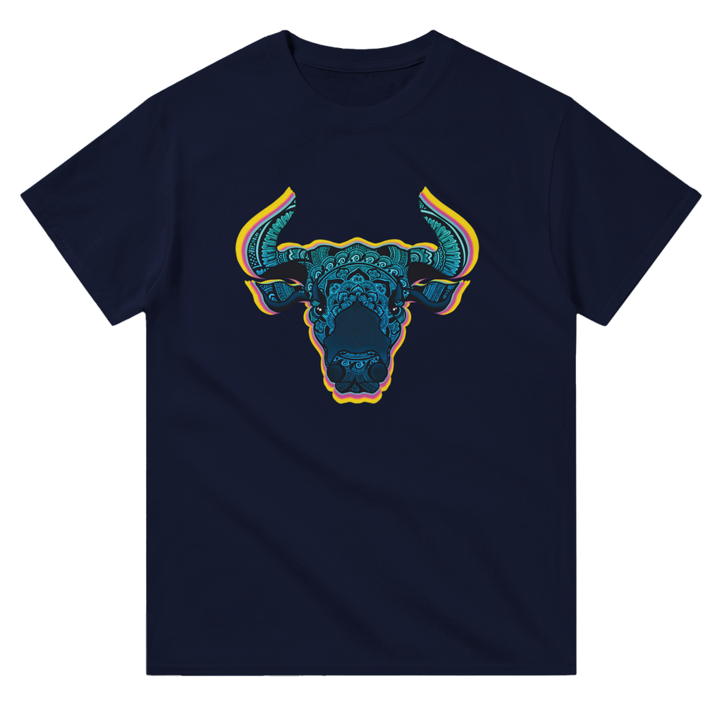 Image of Navy Blue Graphic Tee with Taurus Sign by AK Pattern Studio 