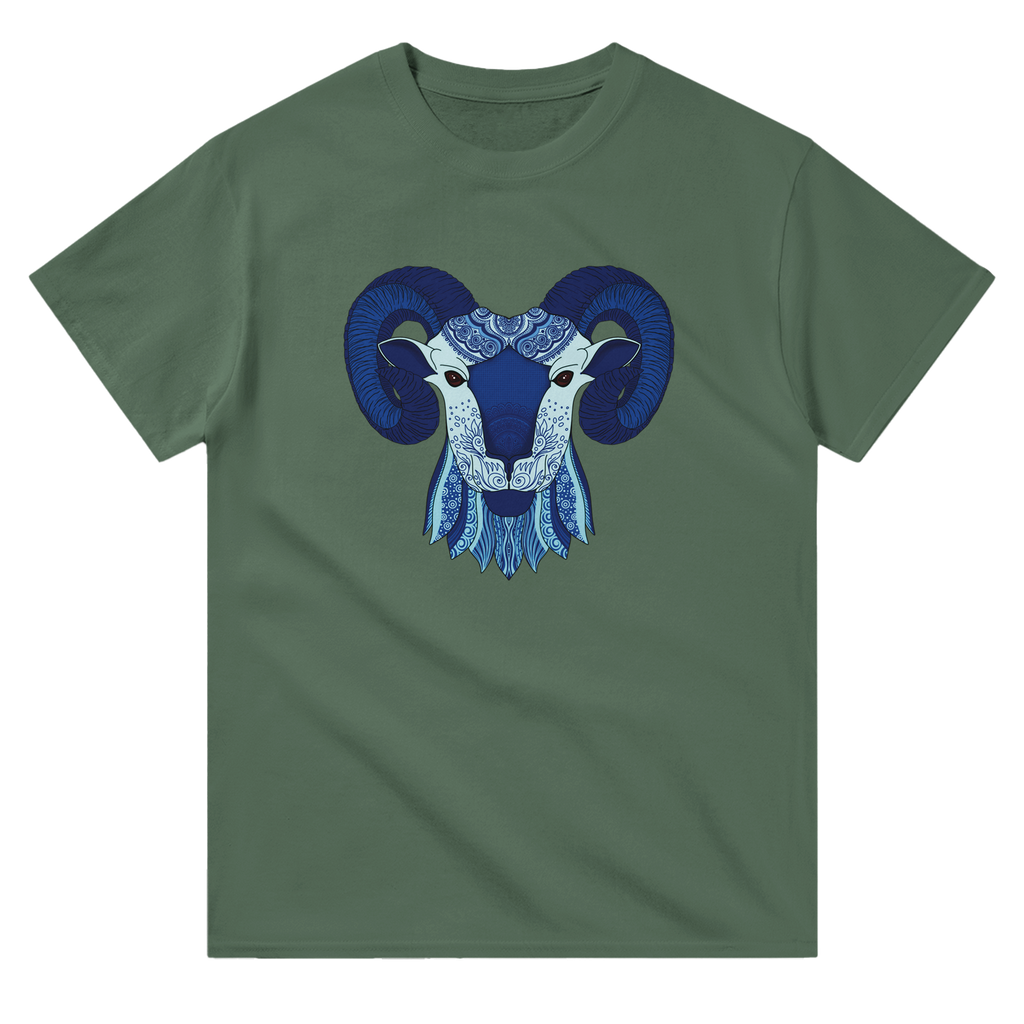 Image of Green T-Shirt with Aries Zodiac Sign Graphic by AK Pattern Studio