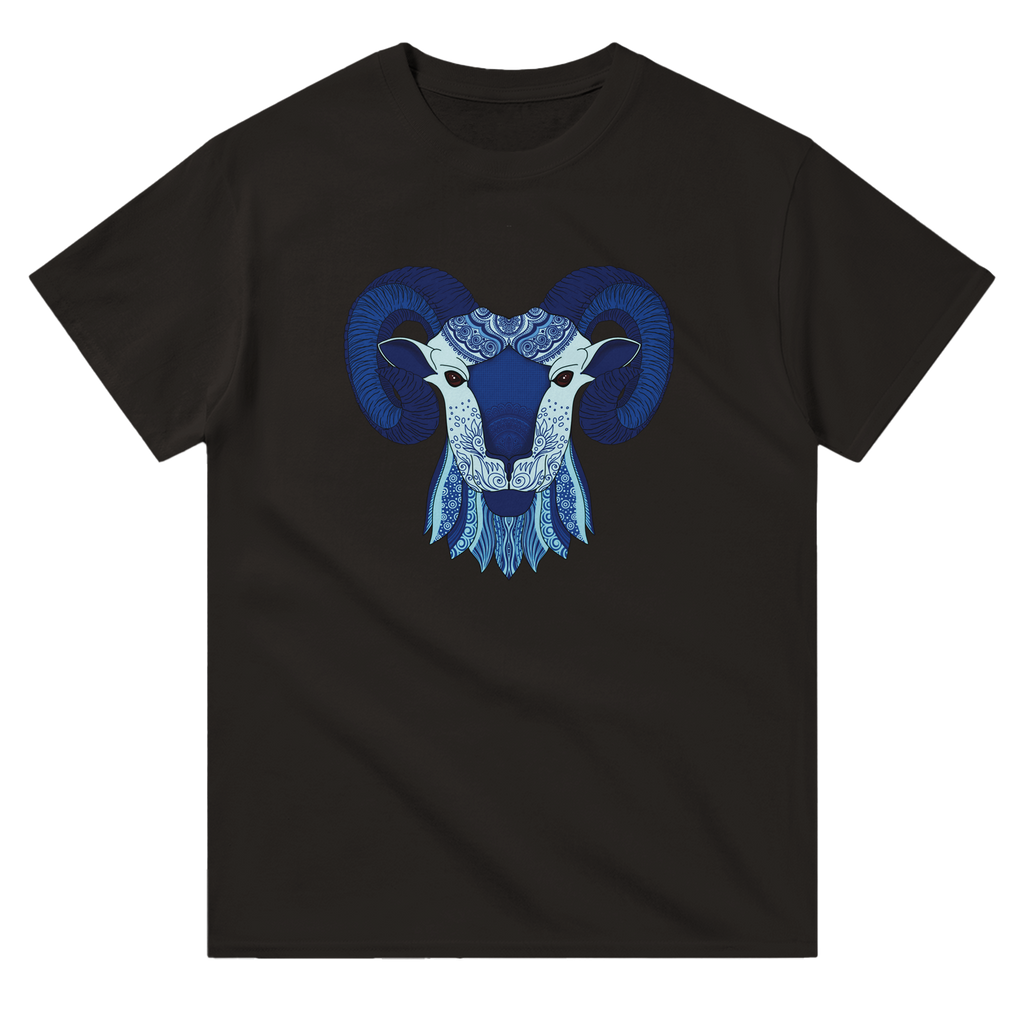 Picture of Black T-Shirt with Aries Zodiac Sign Graphic by AK Pattern Studio 