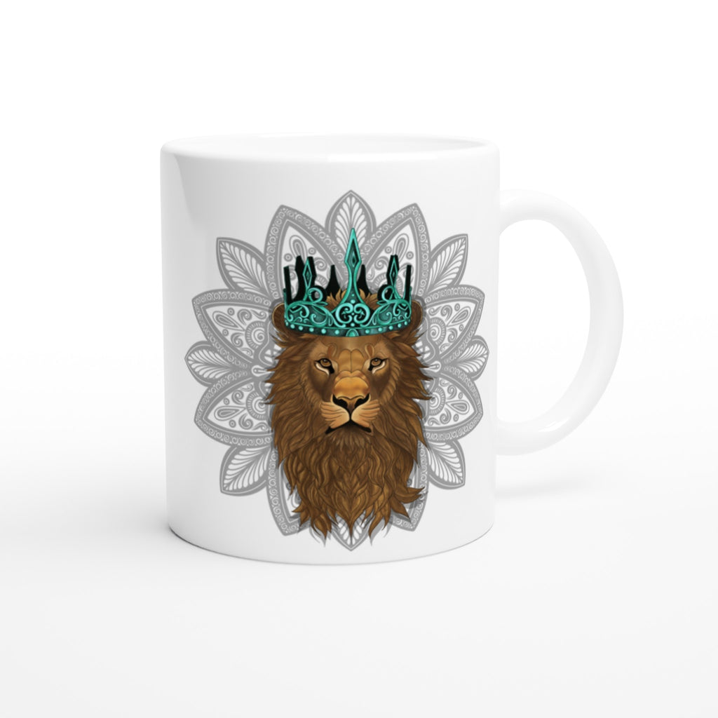 Image of White coffee Mug with Leo King Zodiac Design 