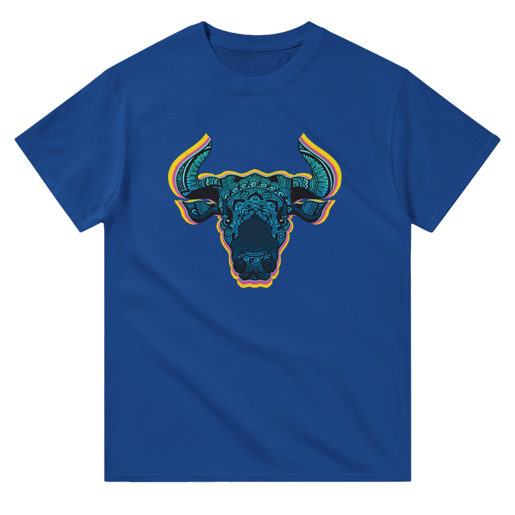 Image of Blue Graphic Tee with Taurus Sign by AK Pattern Studio 