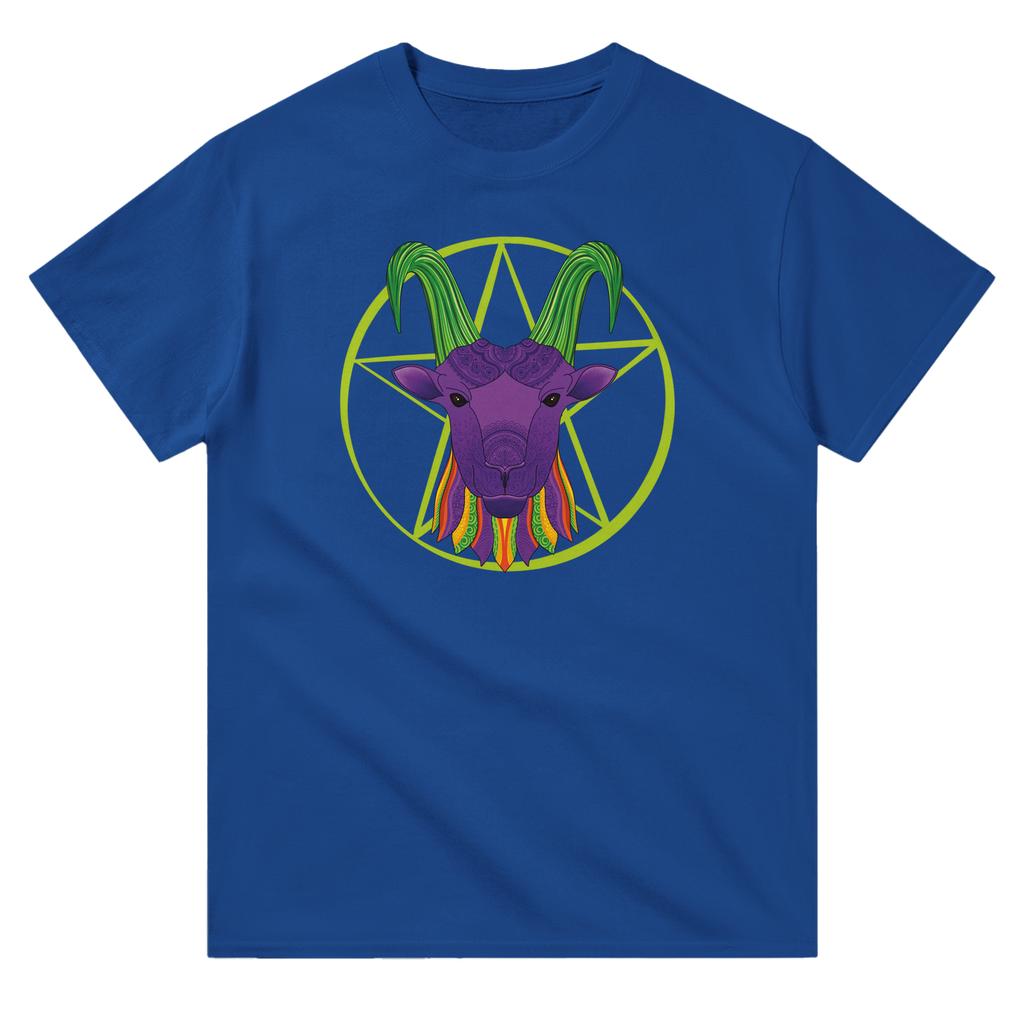 Image of Blue T-Shirt with Capricorn Zodiac Sign Graphic by AK Pattern Studio