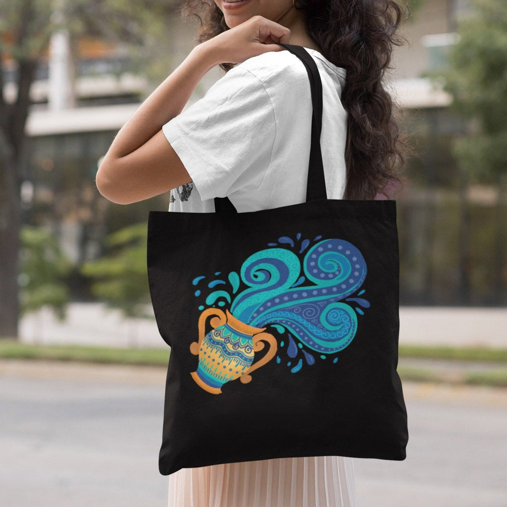 Image of Model Holding Tote Bag with Aquarius Design by AK Pattern Studio 