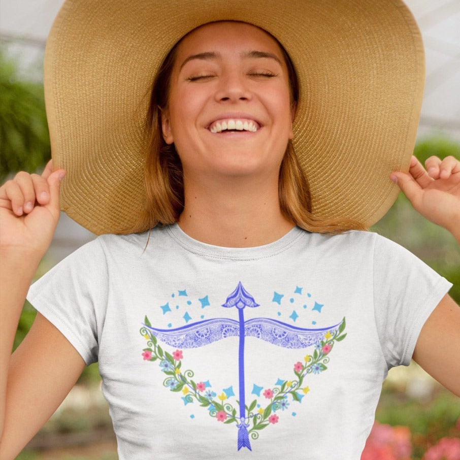 Image of Women Wearing cotton t-shirt with Sagittarius Sign by AK Pattern Studio 