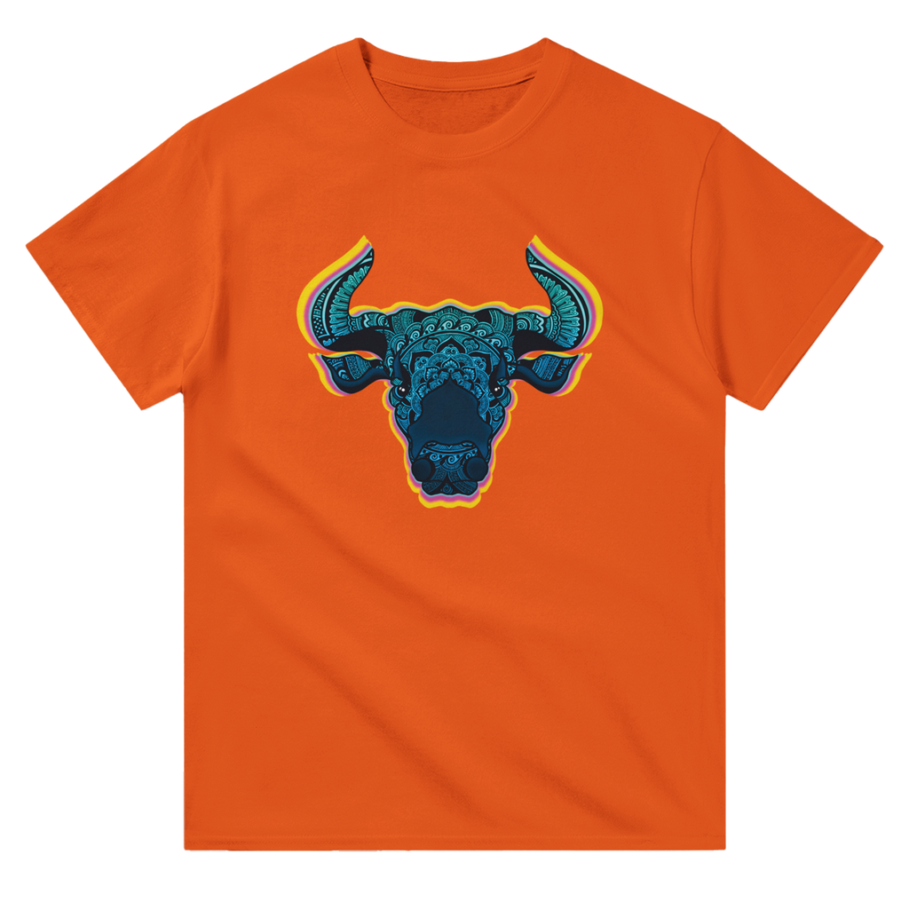 Image of Orange Graphic Tee with Taurus Sign by AK Pattern Studio 