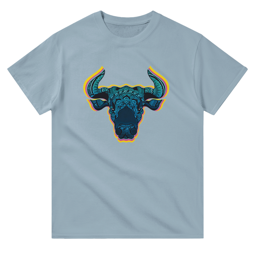 Image of Light Blue Graphic Tee with Taurus Sign by AK Pattern Studio 