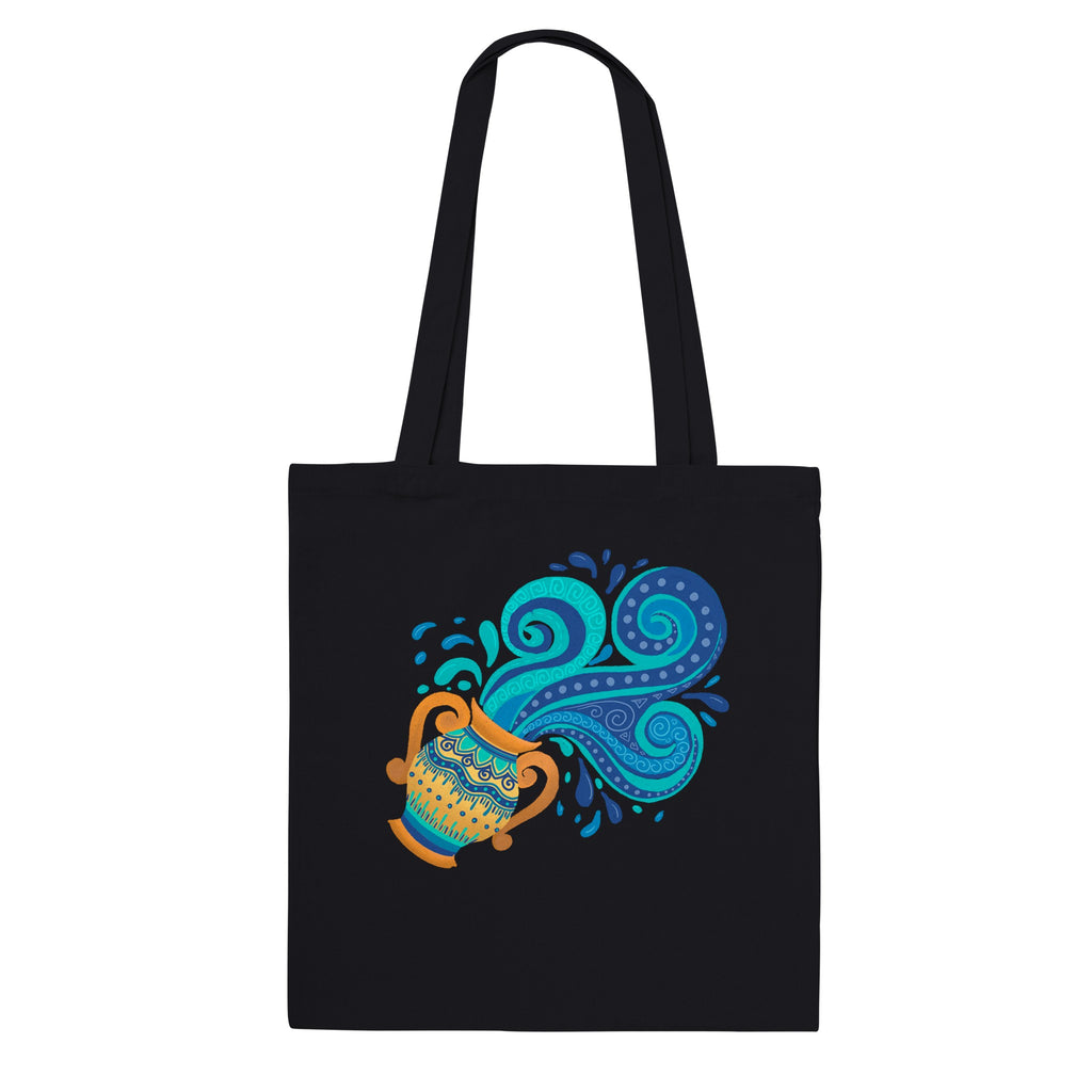 Image of Black tote Bag with Aquarius design by AK Pattern Studio