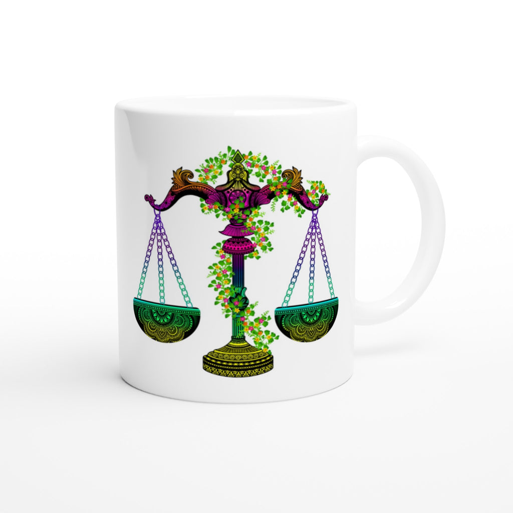 Image of White coffee Mug with Libra Zodiac Design 