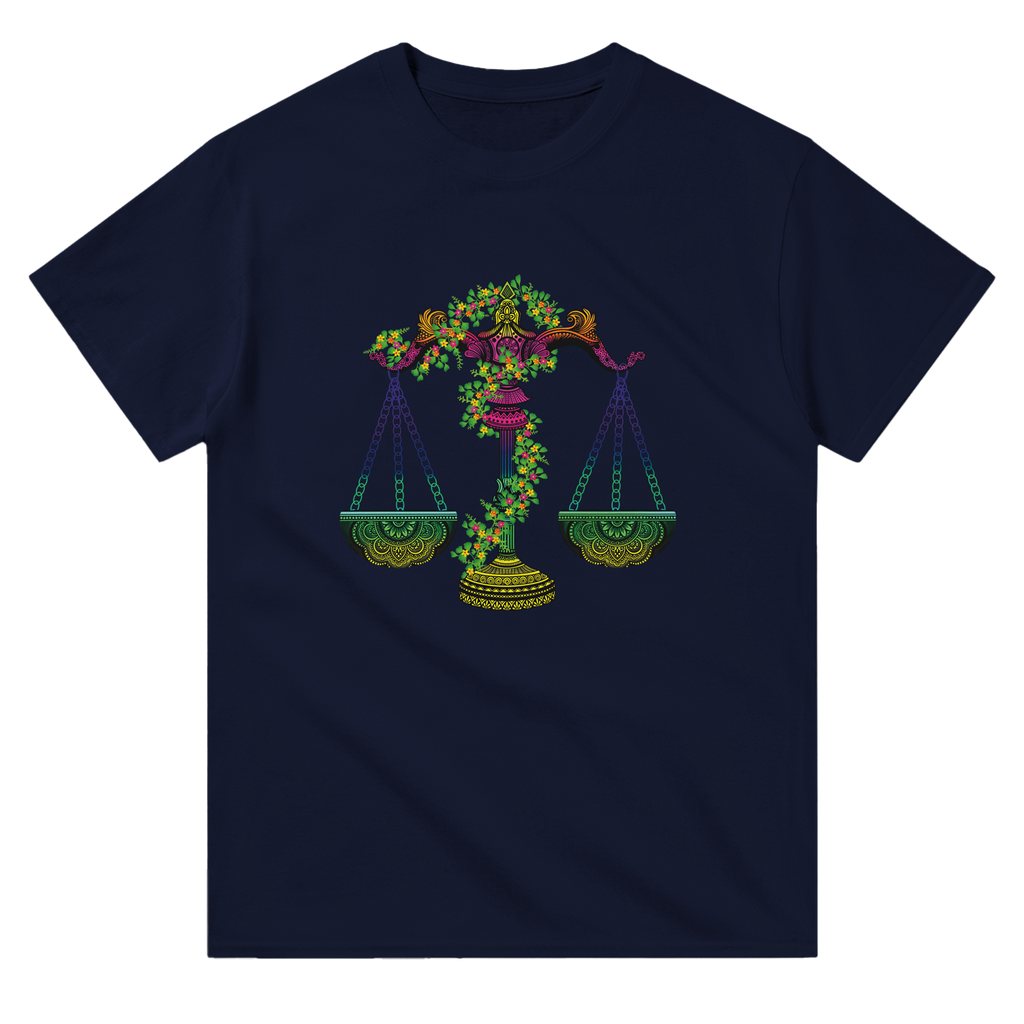 Image of Navy Blue Graphic Tee with Libra Sign by AK Pattern Studio 
