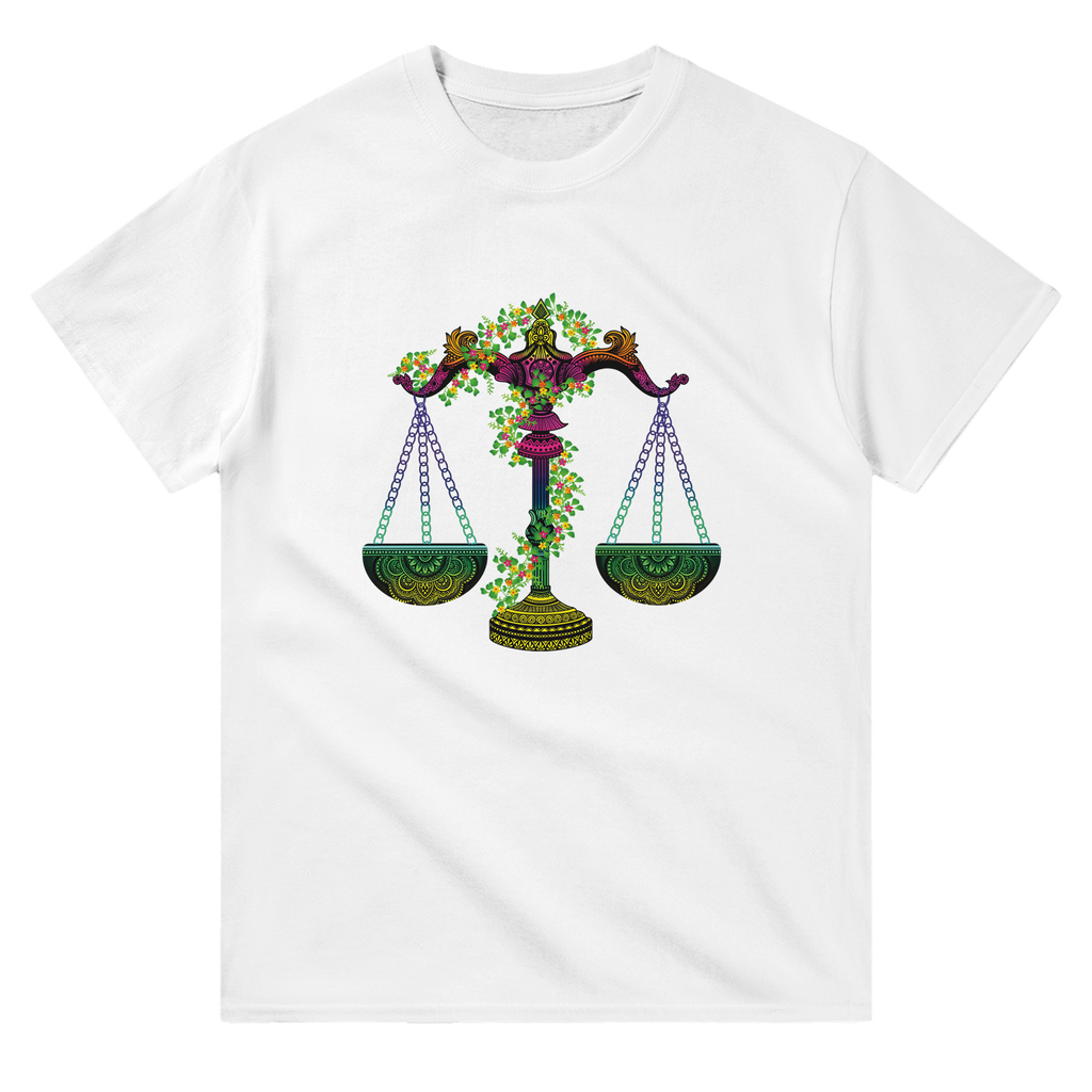 Image of White Graphic Tee with Libra Sign by AK Pattern Studio 
